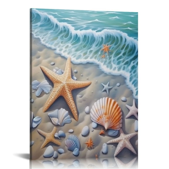 JRXY Fall Decor Beach Shell Starfish Canvas Wall Art Picture 16x20in for Living Room Bedroom 12x16 in