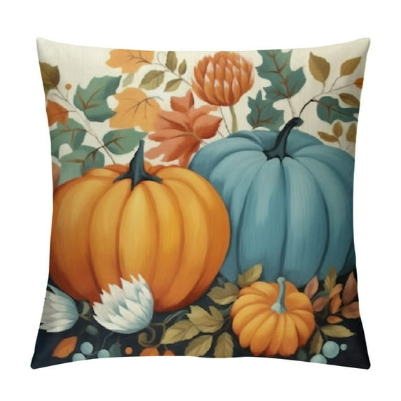 JRXY Fall Home Throw Pillow Covers Autumn Pumpkin Maple Leaf Thanksgiving Farmhouse Eucalyptus Decor Sofa Couch 18x18in