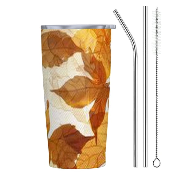 JRXY Fall Maple Leaves Autumn Thanksgiving Decor 20oz Car Tumbler with Straw 304 Stainless Steel Push-Pull Cup Lid 20oz