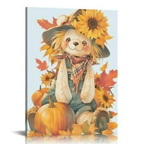 JRXY Fall Scarecrow Canvas Wall Art - Cute Scarecrow in Autumn Poster - Thanksgiving Art Pictures - Large for Home Office Decor 12x16 in