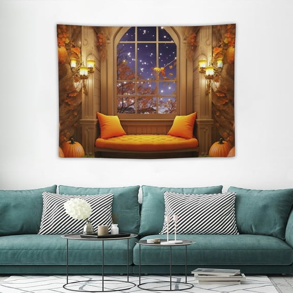 JRXY Fall Tapestry Wall Hanging Rustic Pumpkin Thanksgiving Tapestries Autumn Maple Forest Natural Scenery 40x30 Inchs 40x30in
