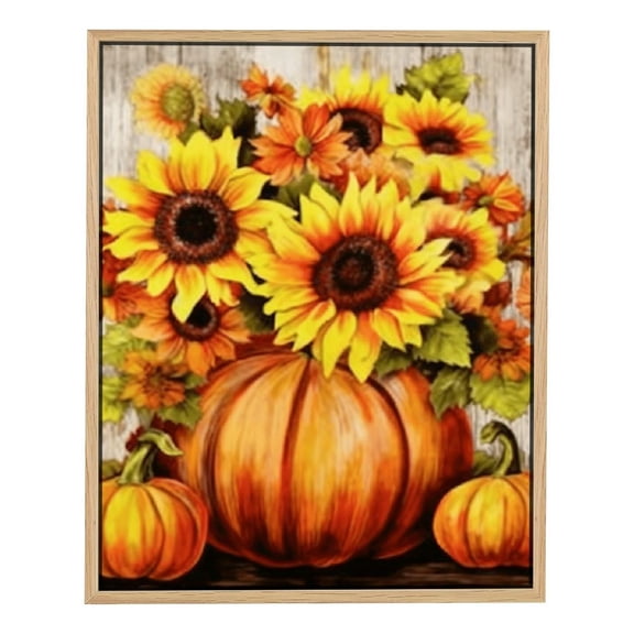 JRXY Fall Wall Art Canvas Pumpkin Rustic Farmhouse Sunflower Pictures for Home Decor, Set of 2, Ready to Hang, Ideal Size 12x16/16x20 Inches 16x20in