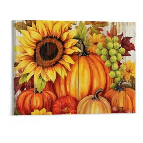 JRXY Fall Wall Art Canvas Pumpkin Wall Decor Rustic Farmhouse Sunflower Pictures for Kitchen Bedroom Living Room Autumn Harvest Prints 20x16 Inch 20x16in