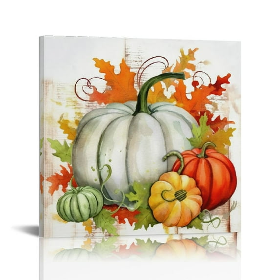 JRXY Fall Wall Art Pumpkin Decor for Kitchen Dining Room Rustic Farmhouse Canvas Prints 16x16in 20x20 in