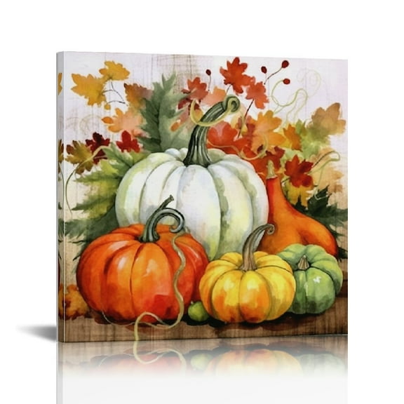 JRXY Fall Wall Art Pumpkin Pictures Wall Decor Rustic Farmhouse Canvas Artwork Harvest Theme Festival Poster Halloween Painting 12x12 in