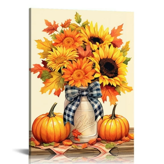 JRXY Fall Wall Art Rustic Botanical Flower Leaves Print Framed Canvas Painting for Home Decor 12x16 in