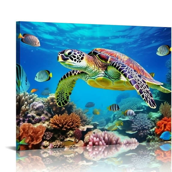 JRXY Family Wall Decor For Bedroom Family Canvas Wall Art For Bathroom Sea Turtles Wall Pictures Artwork Office Canvas Art Blue Ocean Wall Painting Modern Living Room Kitchen Home 20x16in