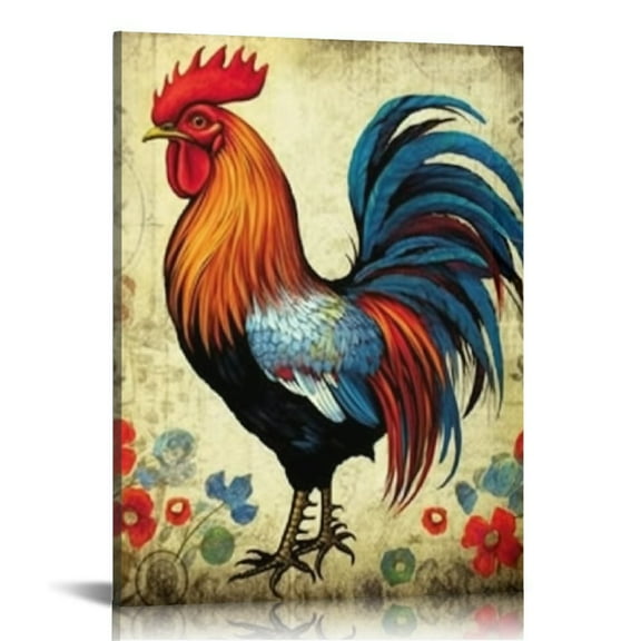 JRXY  Farm Animal Canvas Chicken Wall Art Hen Rooster Painting Rustic Kitchen Picture Print Farmhouse Chicken Artwork Country Home Dinning Room Decor Framed 12x16 in