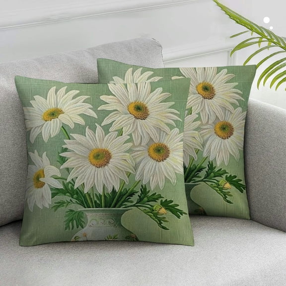 JRXY Farmhouse Decor Throw Pillow Covers Vintage Chrysanthemum Flowers Green Leaves You are My Sunshine Quotes Cushion Case,Set of 2 White