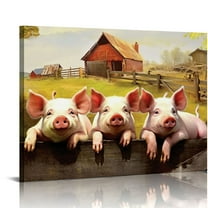JRXY Farmhouse Pig Wall Art Cute Pigs Old Barn Truck Pictures Wall Decor Country Animal Canvas Print Painting Rustic Funny Artwork For Bathroom Kitchen Bedroom Living Room Framed 20x16in
