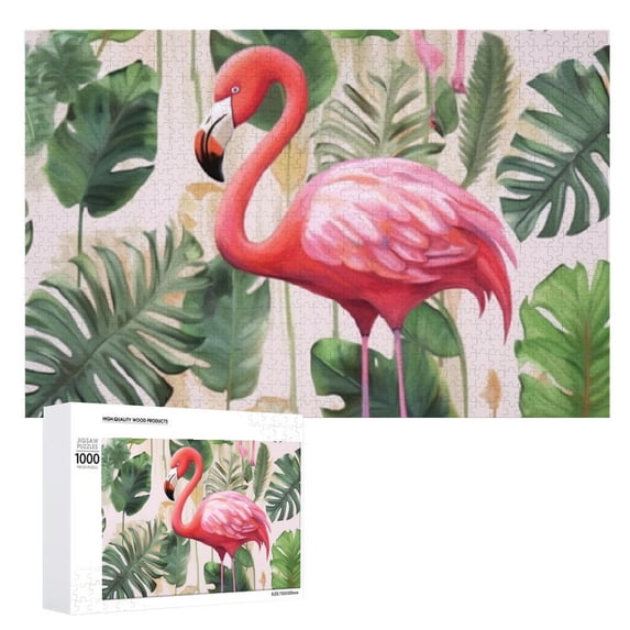 JRXY Flamingo Leaves Wooden Jigsaw Puzzle Challenging Difficult Wood Puzzles for Adults Gift for Family Friends 1000 PCS