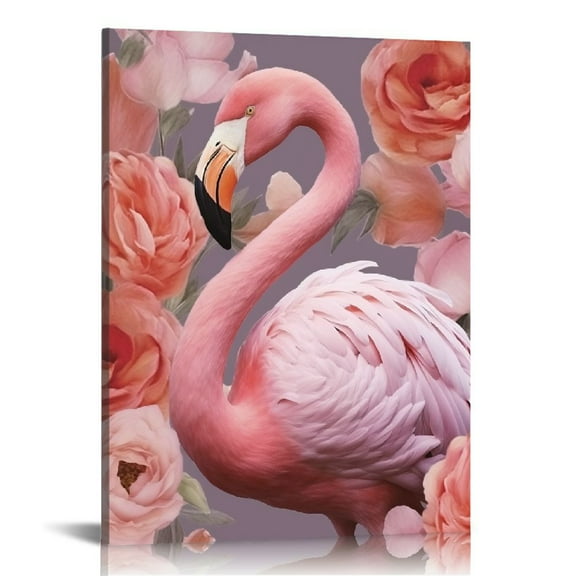 JRXY Flamingo with Peony Flowers Picture Wall Art Beautiful Watercolor Flamingos Canvas Prints Decor Modern Paintings Photo for Girls Bedroom Living Room Home Decoration 12x16 in