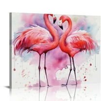 JRXY  Flamingos Canvas Wall Art Decor, Funny Two Pink Flamingos Kiss and Hug Watercolor Art Picture Paintings for Bathroom Living room Kids Room Kindergarten Modern Home Walls Decoration 20x16in