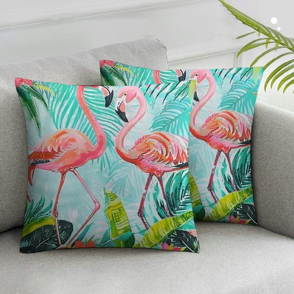 JRXY Flamingos Throw Pillow Cover, Tropical Leaves Flowers Bird Pillowcase Soft Home Decorative Pillow cases Cushion Covers for Indoor Outdoor Bedroom and Car White