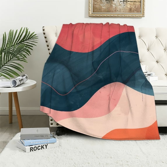 JRXY Flannel Fleece Blanket Boho Fluid Abstract Anti-Pilling Soft Cozy Lightweight Durable White