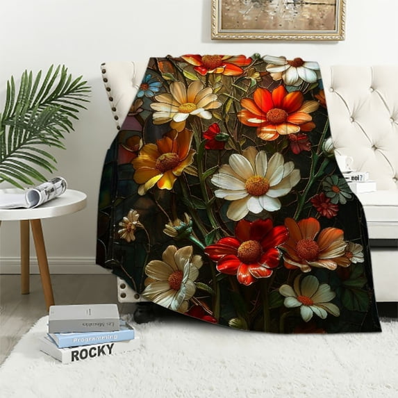 JRXY Flannel Fleece Blanket - Flower Market Oxeye Daisies - Soft and Cozy - Lightweight and Durable - Multiple Sizes Available White