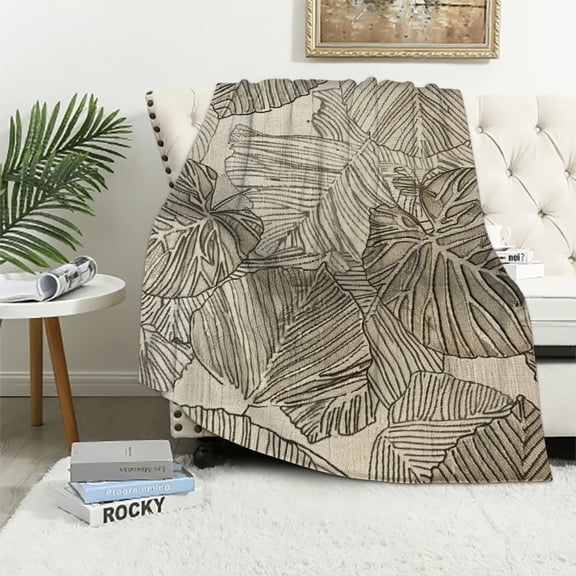 JRXY Flannel Fleece Blanket Hawaiian Jungle California Palm Leaves Aloha Floral Pattern Tropical Design Banana Plant Leaf Tree White