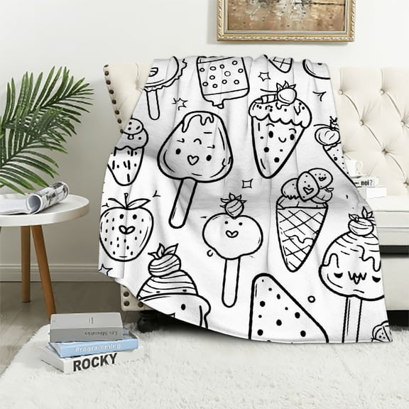 JRXY Flannel Fleece Blanket Kawaii & Smile Face Pattern Anti-Pilling Soft Cozy Lightweight Durable White