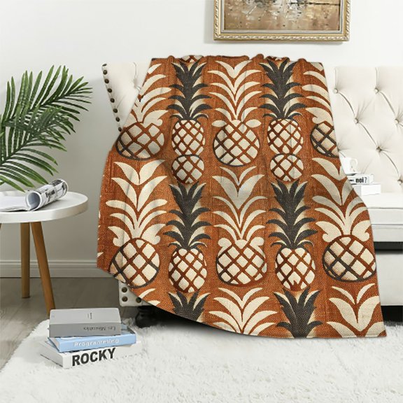 JRXY Flannel Fleece Blanket Pineapple Summer Tropical Decor White