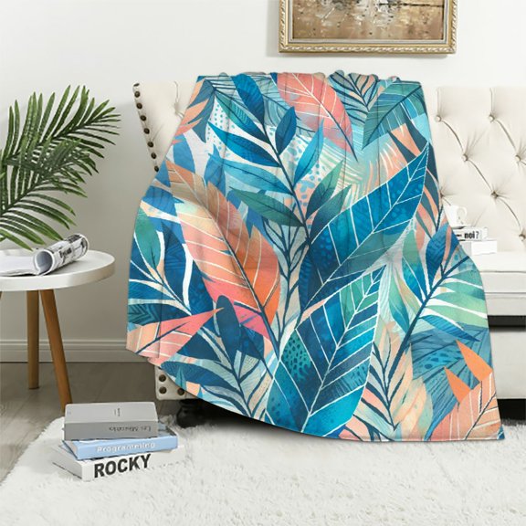 JRXY Flannel Fleece Blanket Tropical Palm Leaves Jungle Leaf Waist Lumbar White