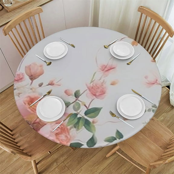 JRXY Floral Baby Shower Decorations For Girl,Party Tablecloths with Pink Floral Patterns,Table Cover for Birthdays,Weddings,Tea Party and Girl Baby Shower Decorations White