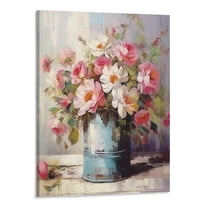 JRXY Floral Canvas Wall Art Pink Rose Rustic Farmhouse Flower Bouquet in Bottle Prints Vintage Watercolor Botanical Abstract Artwork Home Decor 16x20 Inches 16x20in
