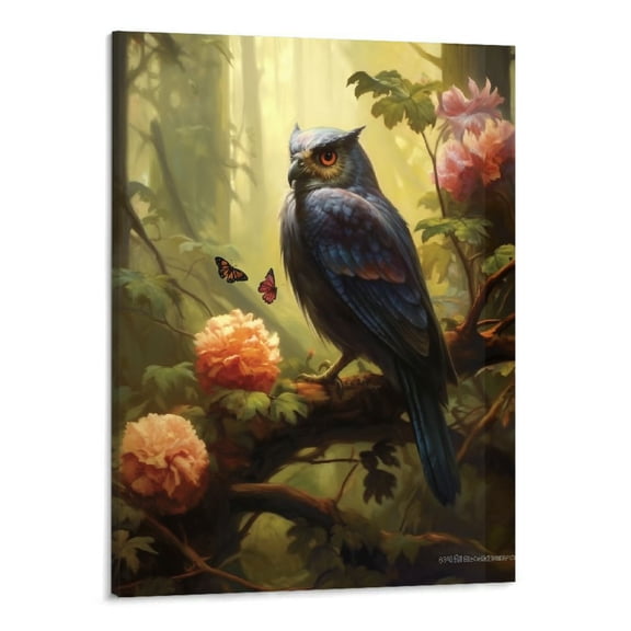 JRXY Floral Owl Gothic Wall Prints Vintage Artwork - Dark Academia Victorian Owl Poster for Home Decor - 16x20 Inch Frame 16x20in