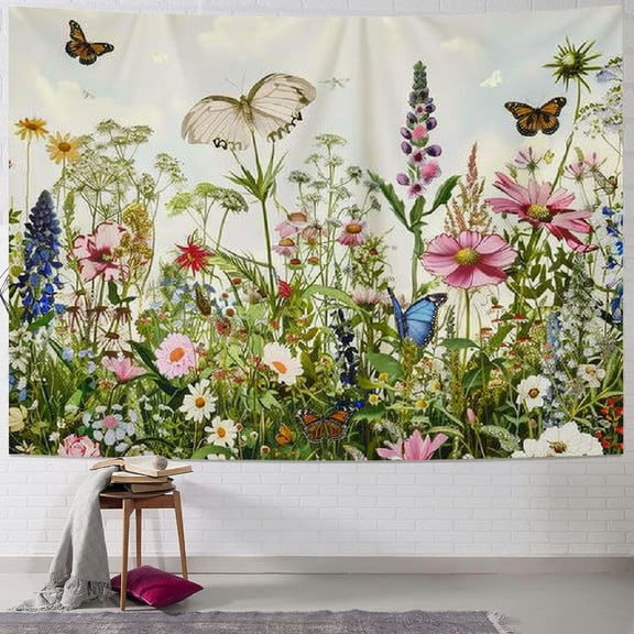 JRXY  Floral Plant Tapestry Colorful Herb Tapestries Wild Flower Plants Tapestry Nature Scenery Butterfly Tapestries for Room Painting