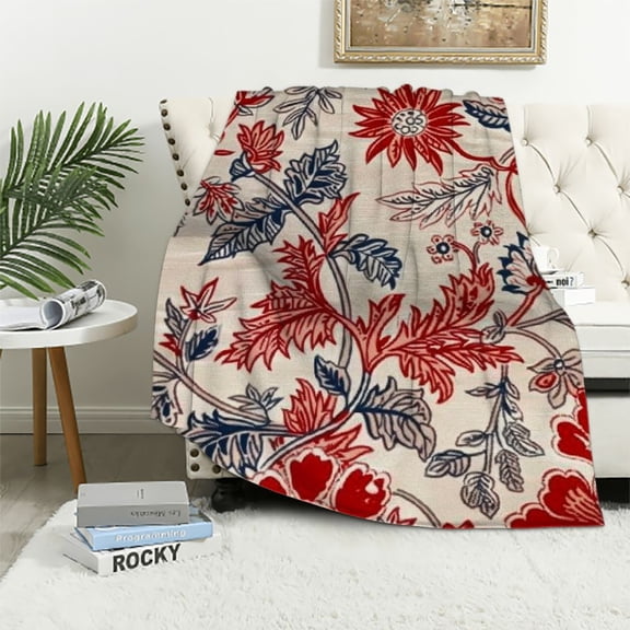 JRXY Floral Throw Blanket Outdoor Blankets and Throws Boho Western Decor Cotton Woven Couch Cover Blanket for Sofa Living Room Beach Travel (Flower) White