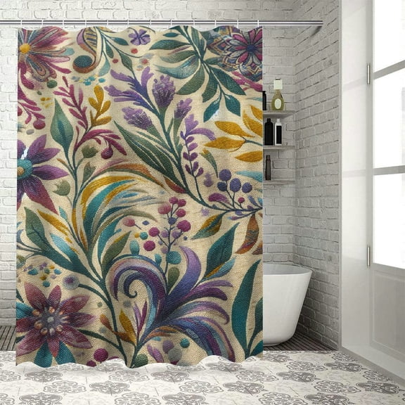 JRXY Floral Vintage Art Nature Irises Flower Leaves Rectangle Shower Curtain Multiple Sizes White