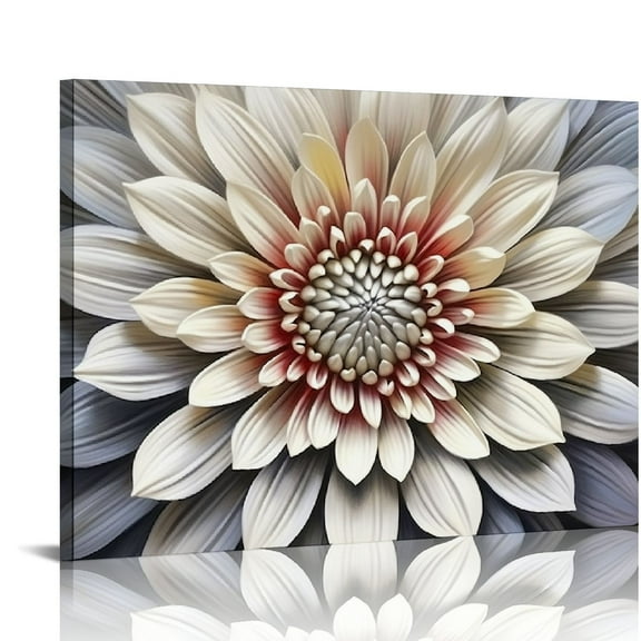 JRXY Floral Wall Art in Neutral White Color Modern Abstract Canvas Painting Large Home Decor Boho Artwork Dahlia Flower Picture for Living Room Bathroom Bedroom Home Office 20x16in