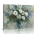 thumbnail image 1 of JRXY Flower Painting Canvas Wall Art: Abstract Floral in Vase Picture Gold Foils Vintage White Rose Print Blossom Bouquet Artwork Decor for Bedroom Living Room Office 20x16in, 1 of 5