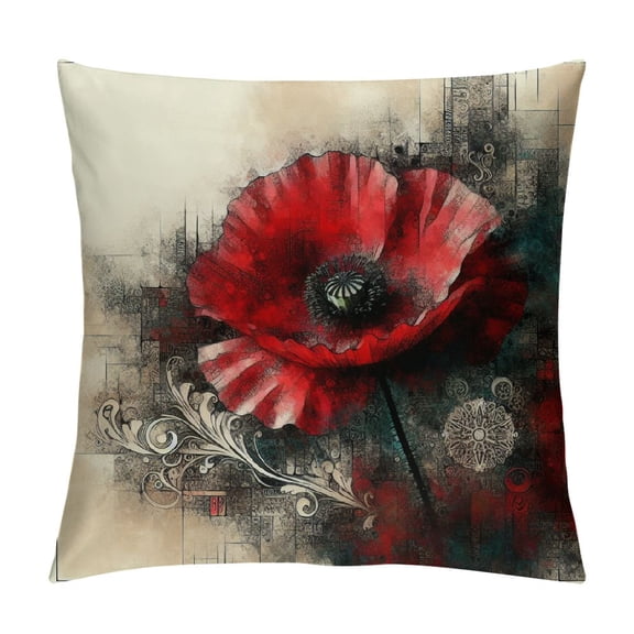 JRXY  Flower Pillow,Home Decorative Throw Pillow Cover Red Poppy Flower Beige Floral Waist Lumbar Throw Pillow case Cushion Cover Sofa Home Decorative Rectangle Oblong White