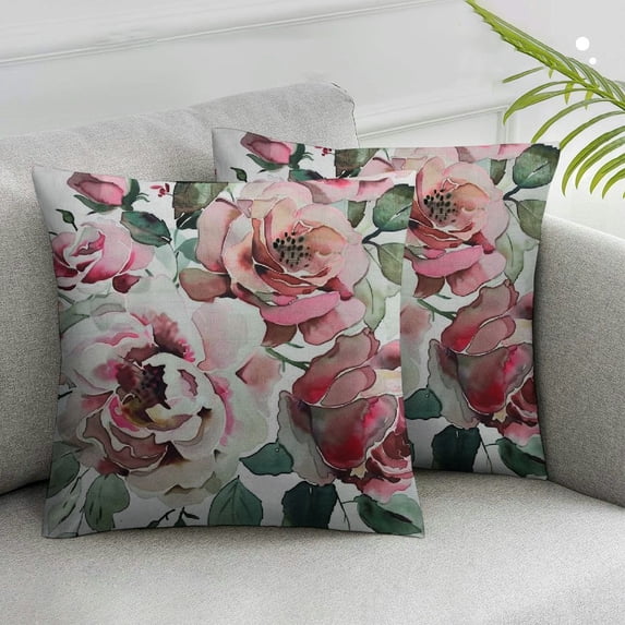 JRXY Flower Throw Pillow Cover Flower Floral Leaf Buds Pillow Case Waist Lumbar Red Throw Pillow case Cushion Cover Sofa Home Decorative Rectangle Oblong 2pcs White