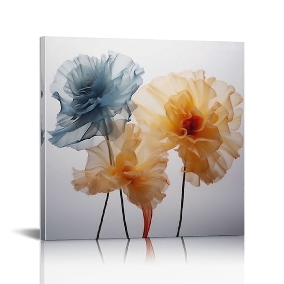 JRXY Flower Wall Art for Bathroom Bedroom Living Room Blue Orange Pink Green Flowers Wall Decor Floral Painting Canvas Print Picture Framed Artwork Ready to Hang 12x12 in