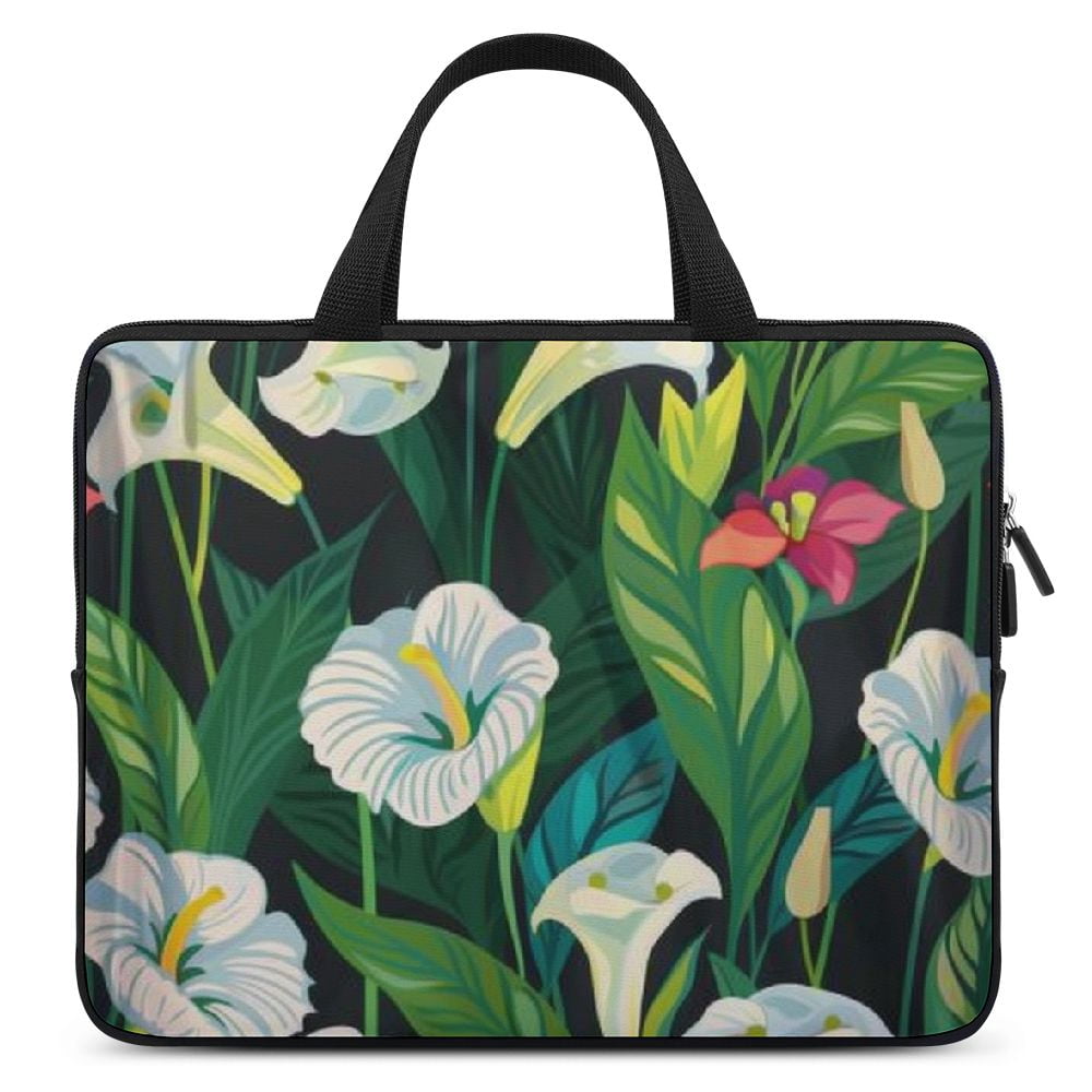 JRXY Flowers Green Leaves Stems Diving Fabric Laptop Handle Bag Computer Protect Case Soft Carrying Travel Case 13inch