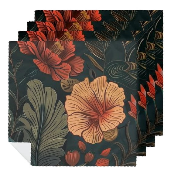 JRXY Flowers Leaves Pattern Polyester Cloth Napkin for Dining Table - Kitchen Party Housewarming Decor Reusable Napkin 4 PCS
