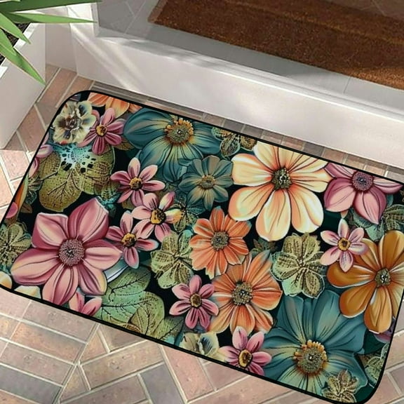 JRXY Flowers Square Doormat Entrance Mat Burlap Felt Recycled Rubber Anti-slip Home Outside Entry, Pack of 1 19.68*39.37 in