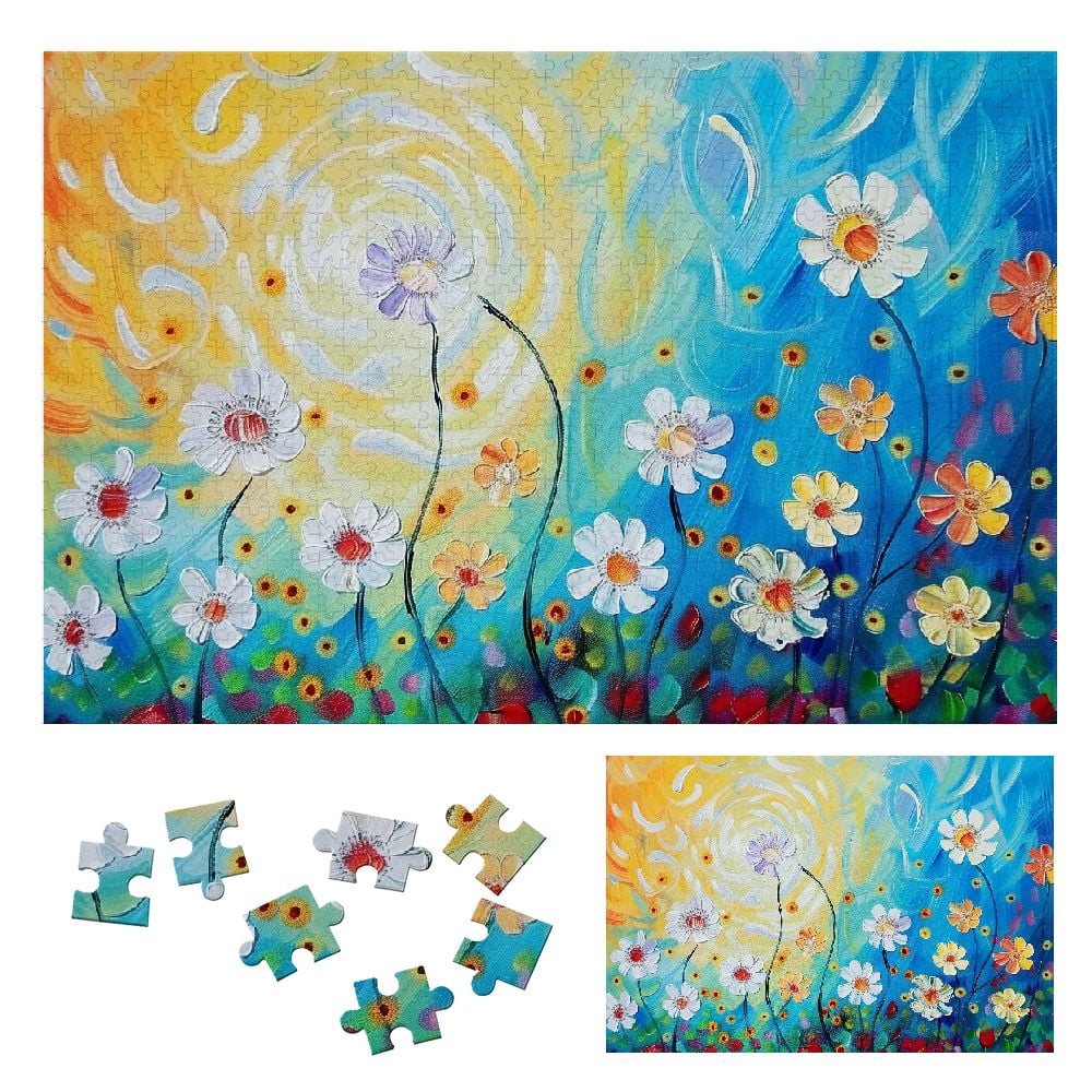 JRXY Flowers Sun Blue Sky Wooden Jigsaw Puzzle for Adults and Kids ...