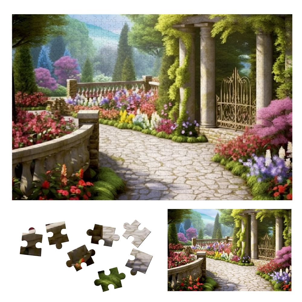JRXY Flowers Trees Stone Pathway Wooden Jigsaw Puzzle for Adults and ...