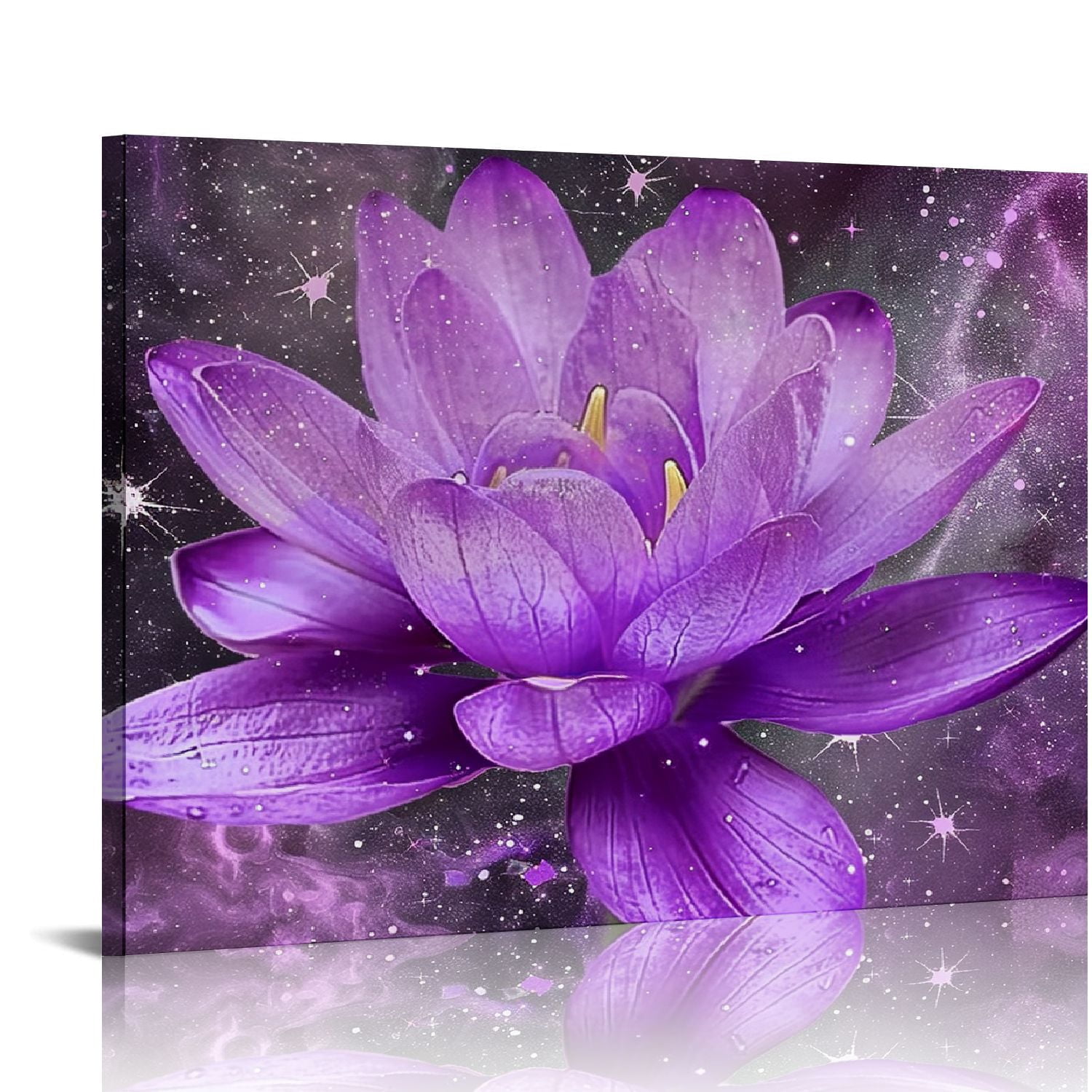 JRXY Flowers Wall Art Blooming Lotus Water Lily Picture Elegant Pink ...