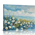 thumbnail image 1 of JRXY  Flowers Wall Art Canvas White Daisy Floral Painting Blue Coastal Landscape Picture, Modern Large Size Framed Artwork for Living Room Bedroom Bathroom Dinning Room Home Wall Decor picture 2, 1 of 6