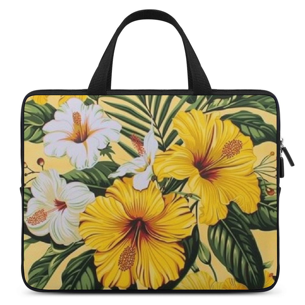 JRXY Flowers Yellow Green Laptop Bag Diving Fabric Soft Carrying Travel Case Computer Protective Handle Case 13inch