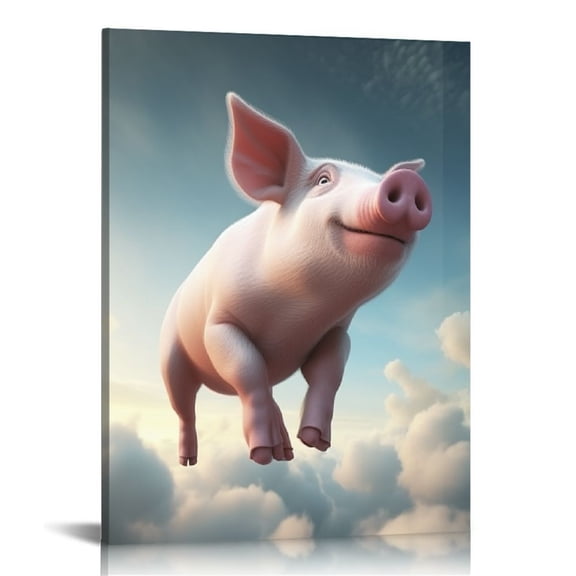 JRXY Flying Pig Poster Wall Art Pig on the White Cloud Art Animal Enthusiasts Wall Poster Canvas Painting Wall Decor Decor for Home 12x16 in