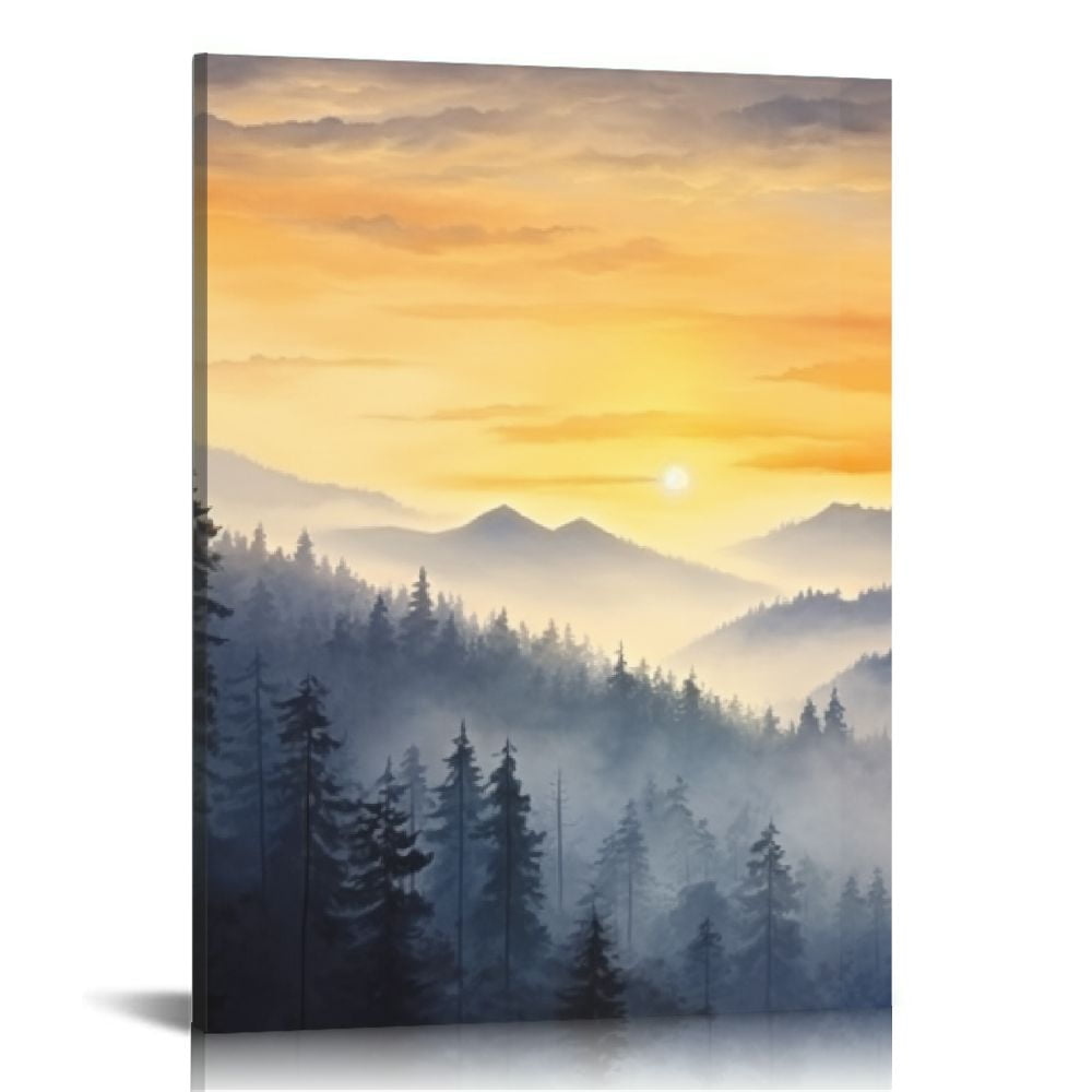 JRXY Foggy Forest Canvas Wall Art Landscape Mountain Sunrise Modern ...