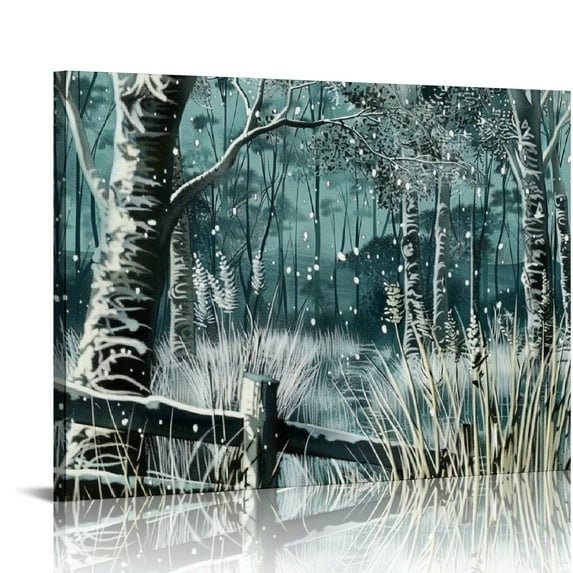 JRXY Forest Canvas Wall Art for Bedroom Natural Landscape Painting Abstract Nature Night Scenery Print Winter Snow Covered Trees Picture Modern Framed Artwork for Home Living Room Bathroom picture 2