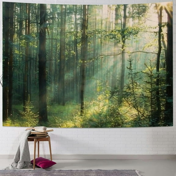 JRXY  Forest Tree Tapestry Nature Landscape Tapestry Sunshine Through Tree Tapestries Wall Hanging Green Fresh Woodland Scenery for Bedroom Ceiling Aesthetic Decoration Painting