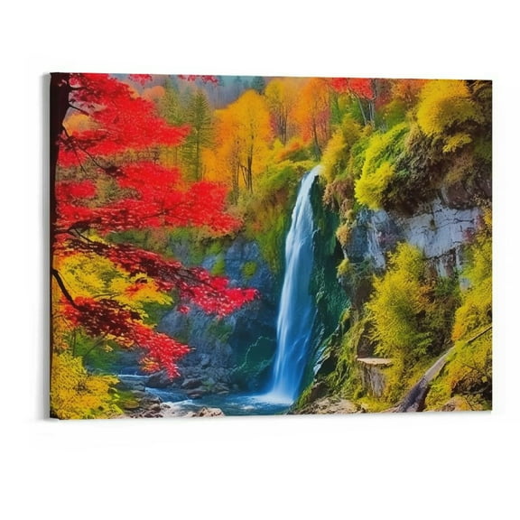 JRXY Four Seasons Wall Art Spring Summer Autumn Winter Landscape Canvas Nature Scene Pictures Forest Waterfall Tree Paintings 20x16 20x16in