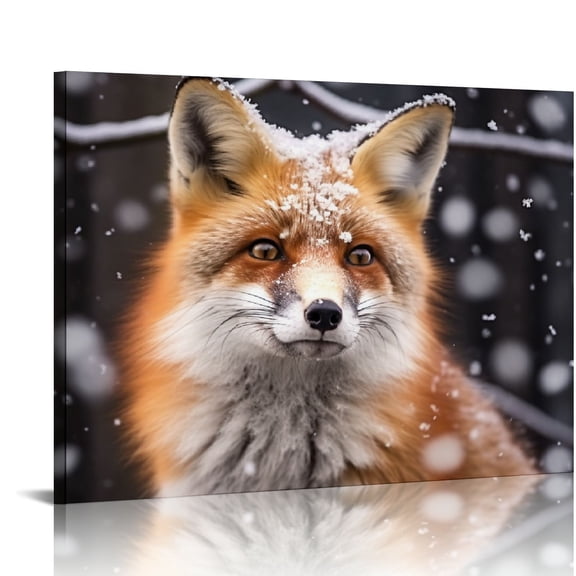 JRXY Fox Canvas Wall Art Red Fox Hunting in the Snow Wildlife Animal Print Poster 20x16 inch 20x16in