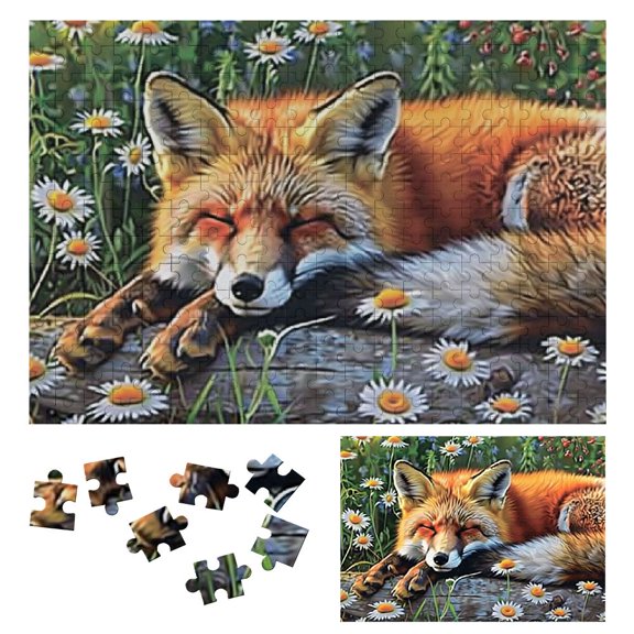 JRXY Fox Daisies Field Wooden Jigsaw Puzzle Challenging Difficult Wood Puzzles for Adults Gift for Family Friends 300 PCS